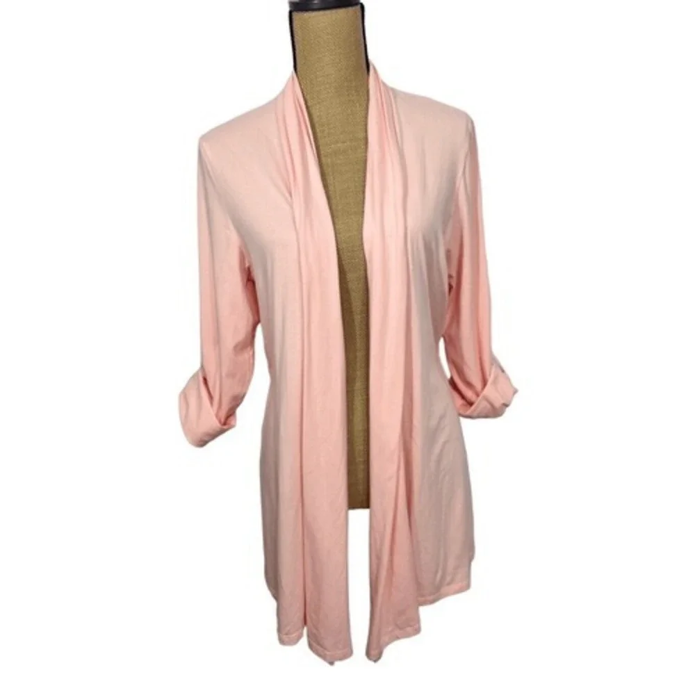 Simply Noelle Open Front Cardigan Womens L XL Peach Lightweight Long Sleeve